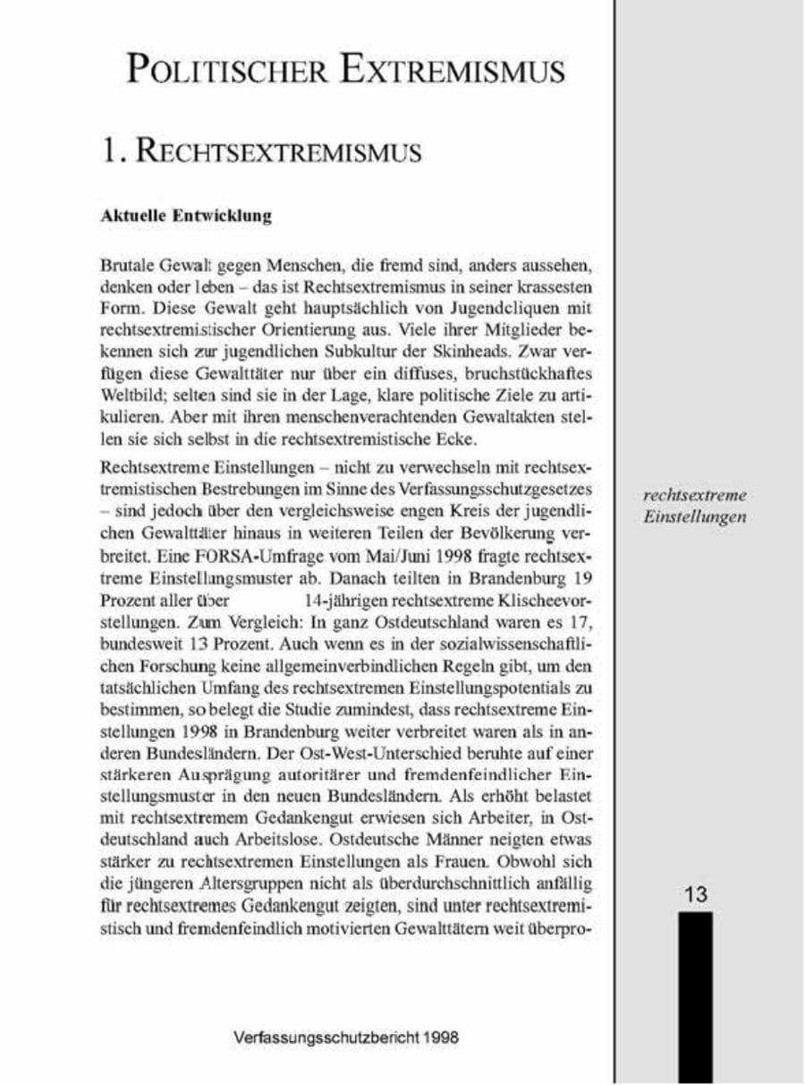 Seite 13 des Verfassungsschutzbericht 1998 Brandenburg