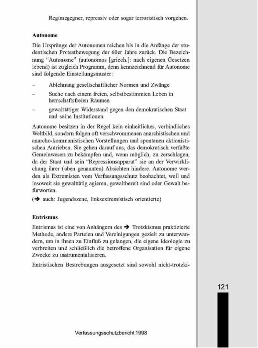 Seite 121 des Verfassungsschutzbericht 1998 Brandenburg