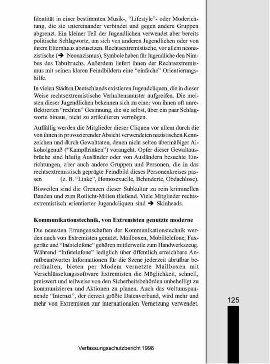 Seite 125 des Verfassungsschutzbericht 1998 Brandenburg