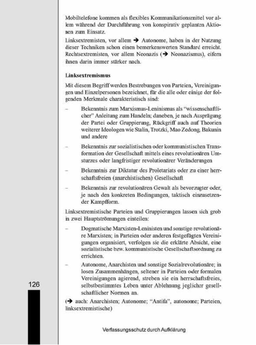 Seite 126 des Verfassungsschutzbericht 1998 Brandenburg