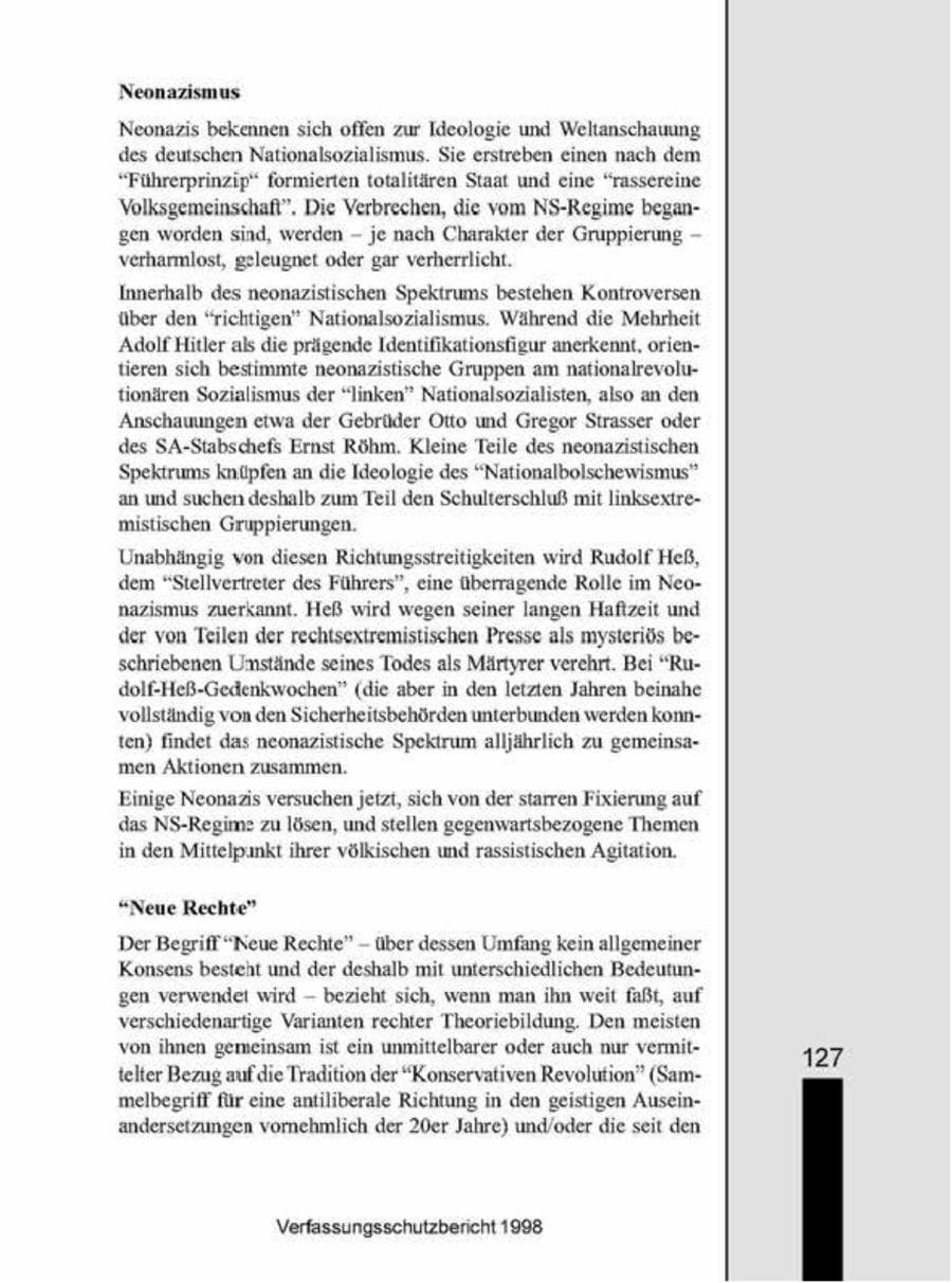 Seite 127 des Verfassungsschutzbericht 1998 Brandenburg
