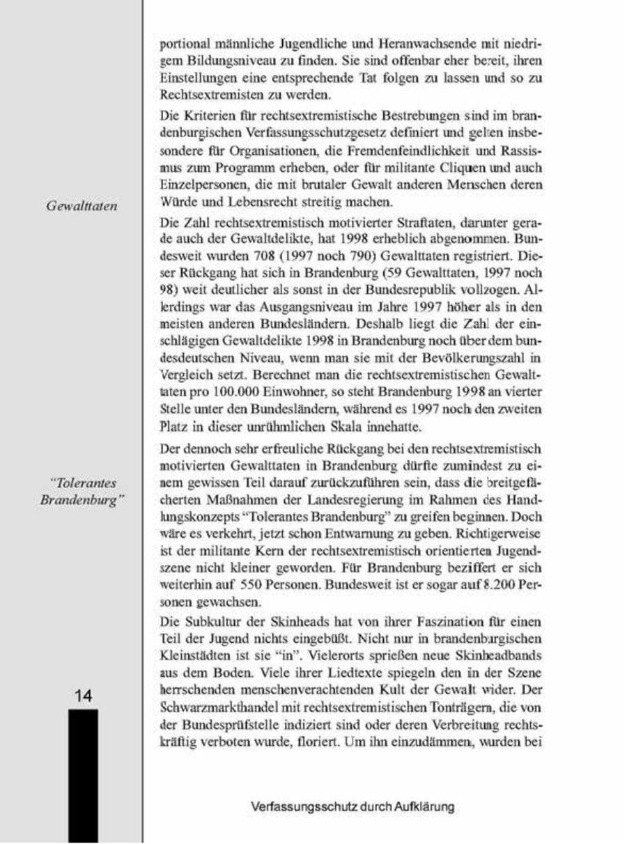 Seite 14 des Verfassungsschutzbericht 1998 Brandenburg