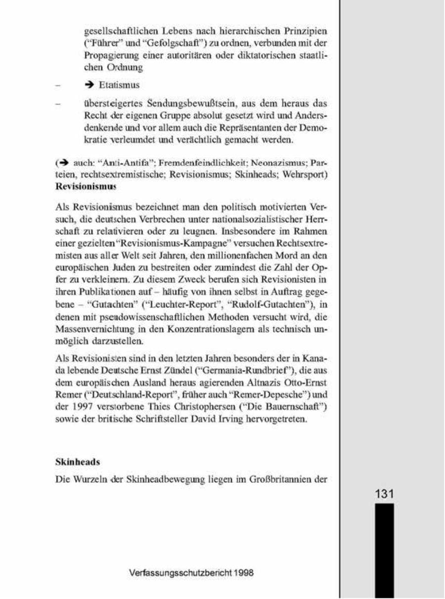 Seite 131 des Verfassungsschutzbericht 1998 Brandenburg
