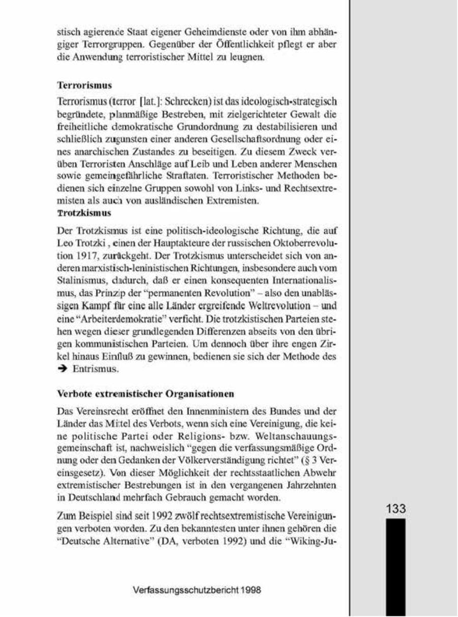 Seite 133 des Verfassungsschutzbericht 1998 Brandenburg