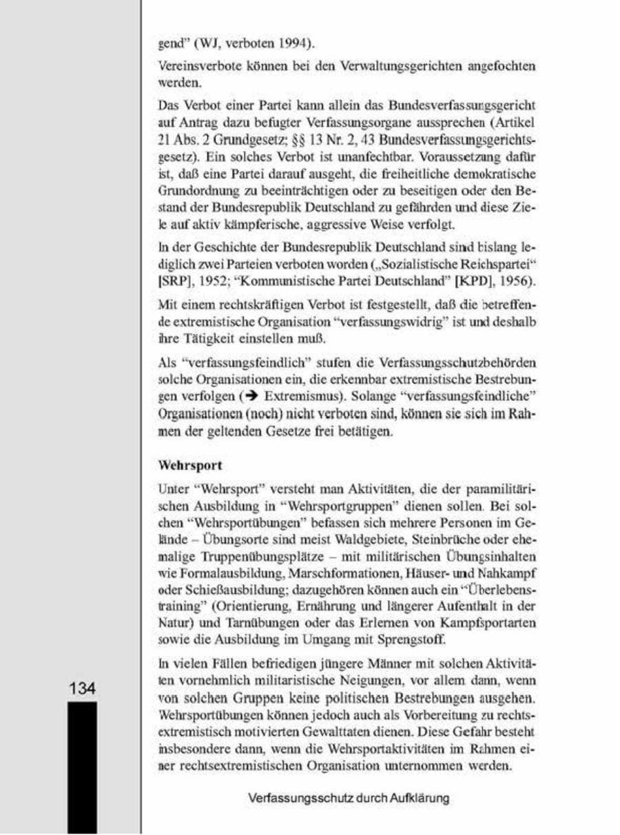 Seite 134 des Verfassungsschutzbericht 1998 Brandenburg