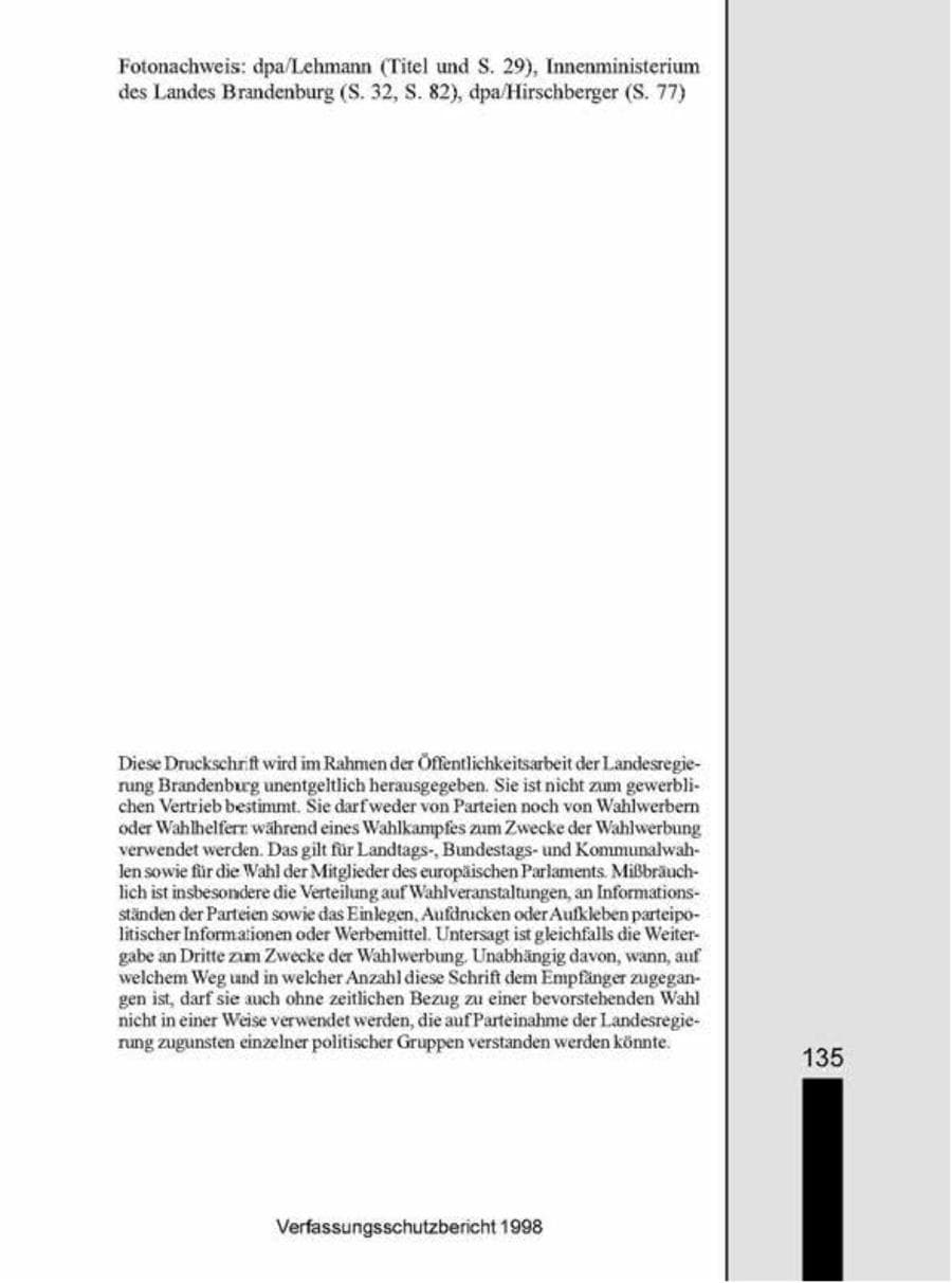 Seite 135 des Verfassungsschutzbericht 1998 Brandenburg