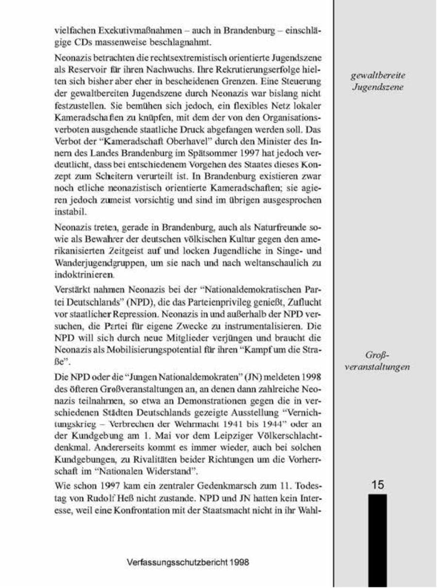 Seite 15 des Verfassungsschutzbericht 1998 Brandenburg