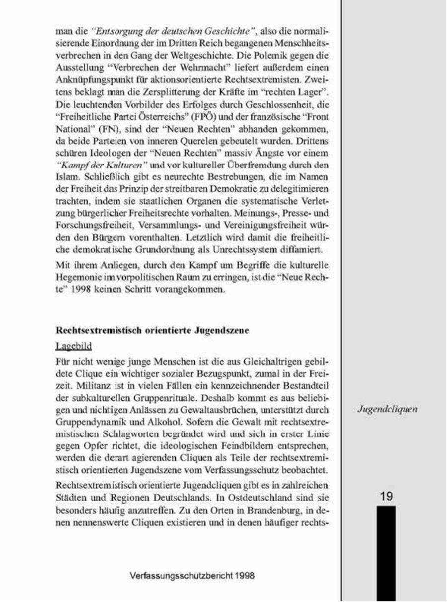 Seite 19 des Verfassungsschutzbericht 1998 Brandenburg