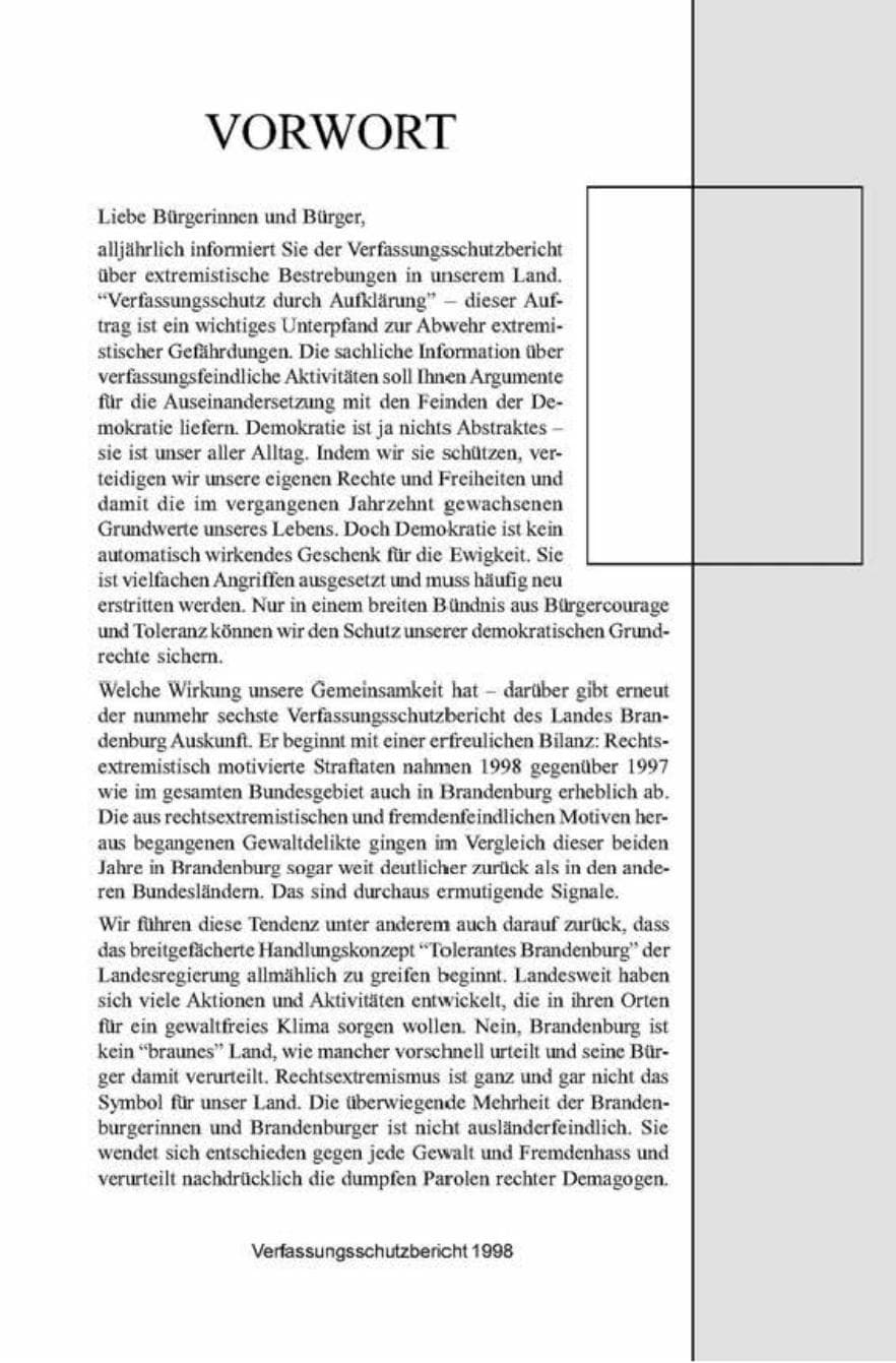 Seite 3 des Verfassungsschutzbericht 1998 Brandenburg
