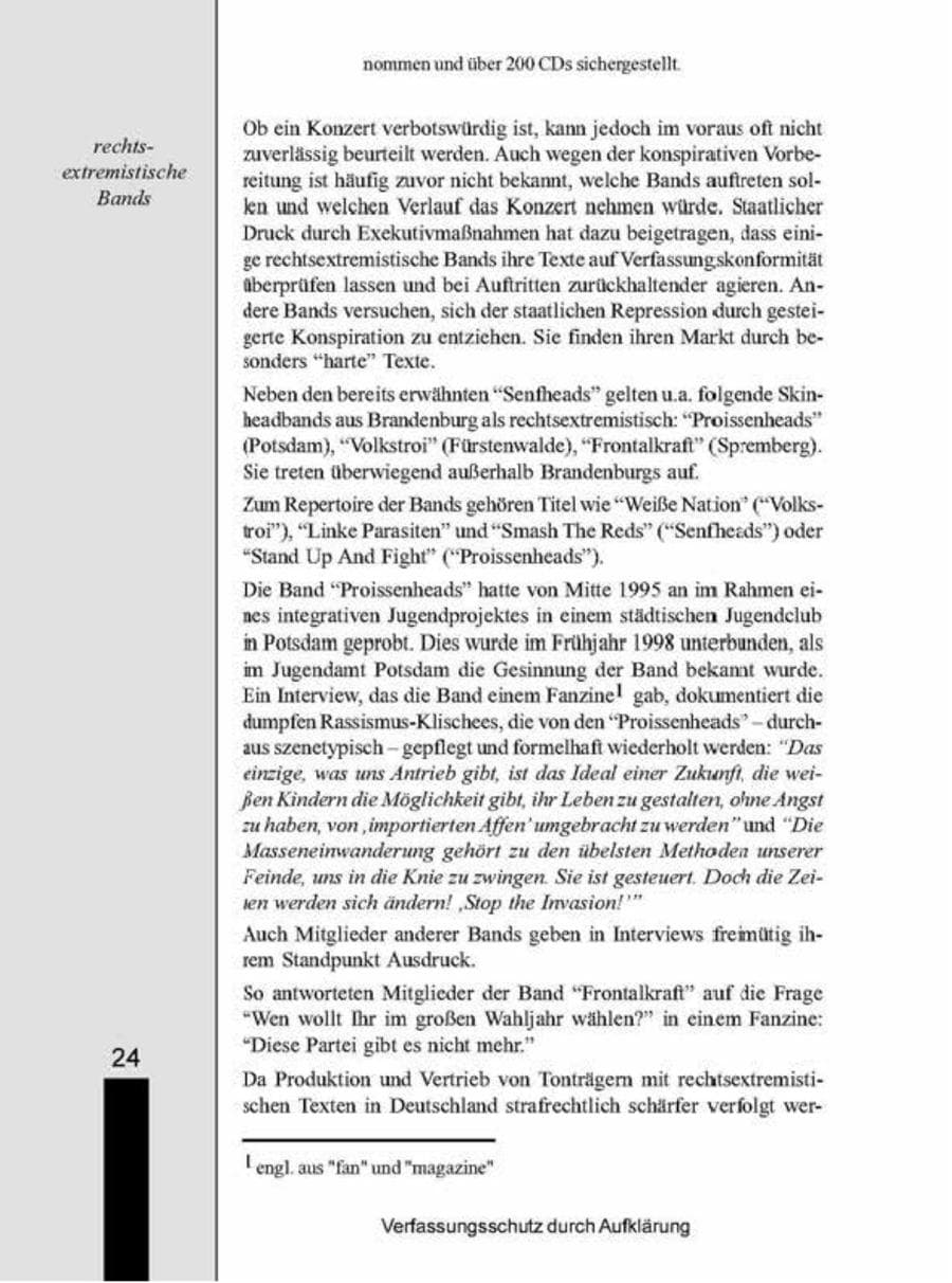 Seite 24 des Verfassungsschutzbericht 1998 Brandenburg