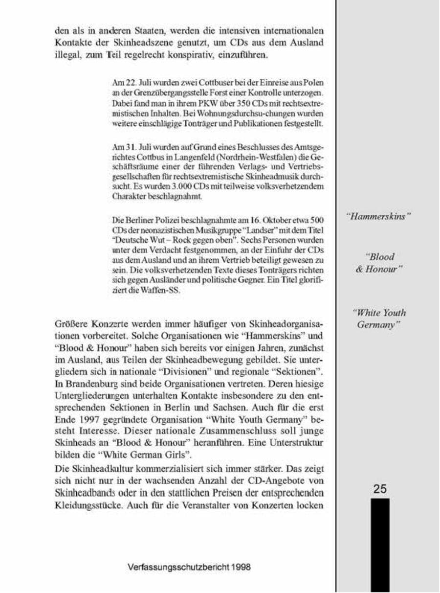 Seite 25 des Verfassungsschutzbericht 1998 Brandenburg