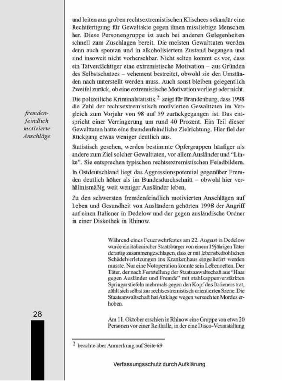 Seite 28 des Verfassungsschutzbericht 1998 Brandenburg