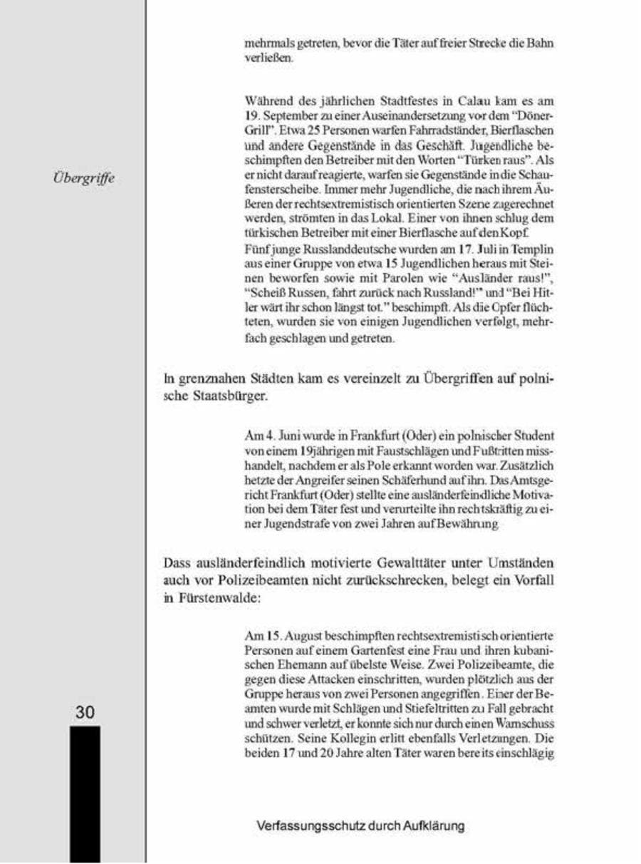 Seite 30 des Verfassungsschutzbericht 1998 Brandenburg