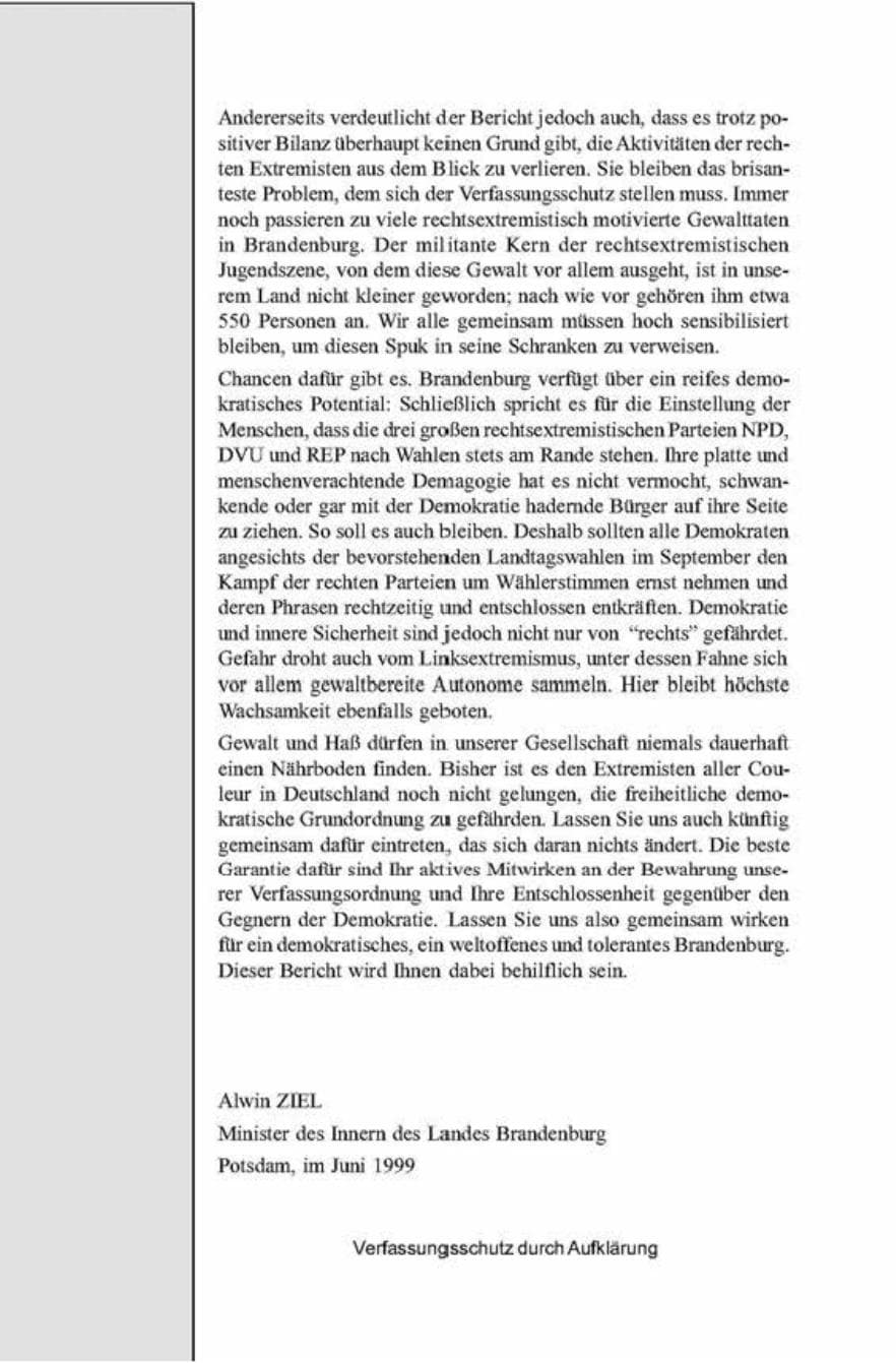 Seite 4 des Verfassungsschutzbericht 1998 Brandenburg