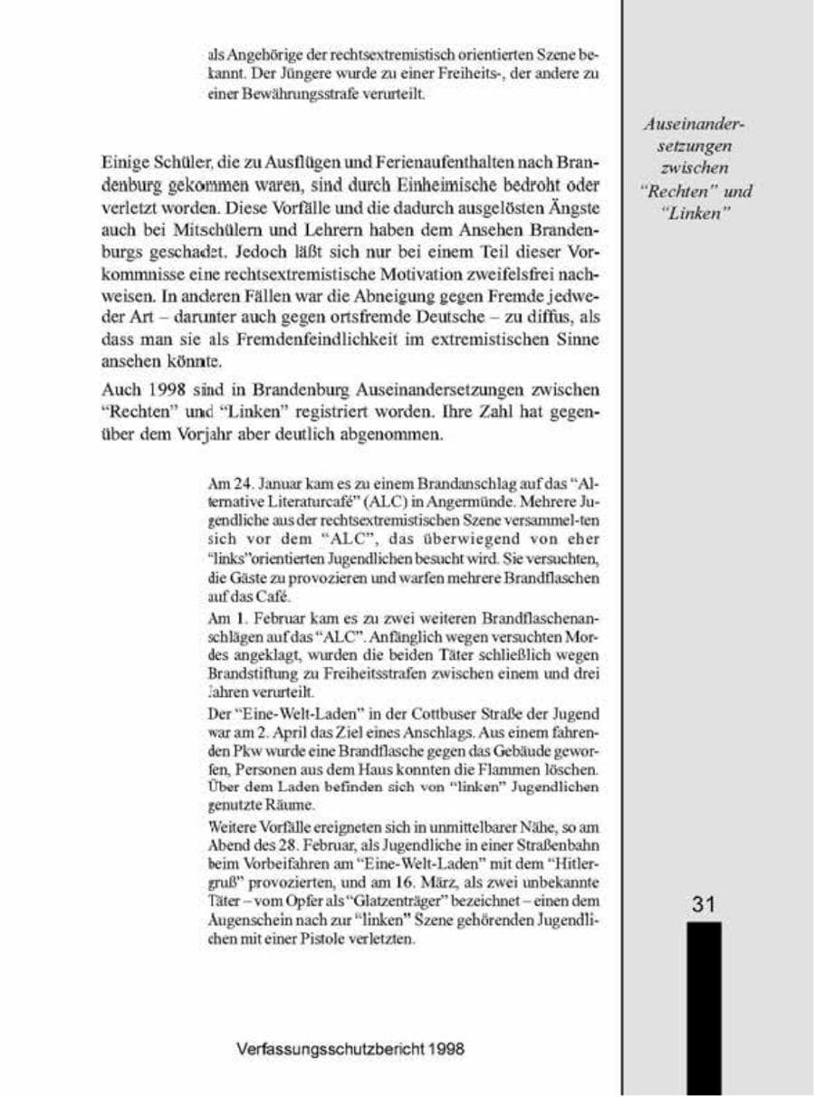 Seite 31 des Verfassungsschutzbericht 1998 Brandenburg