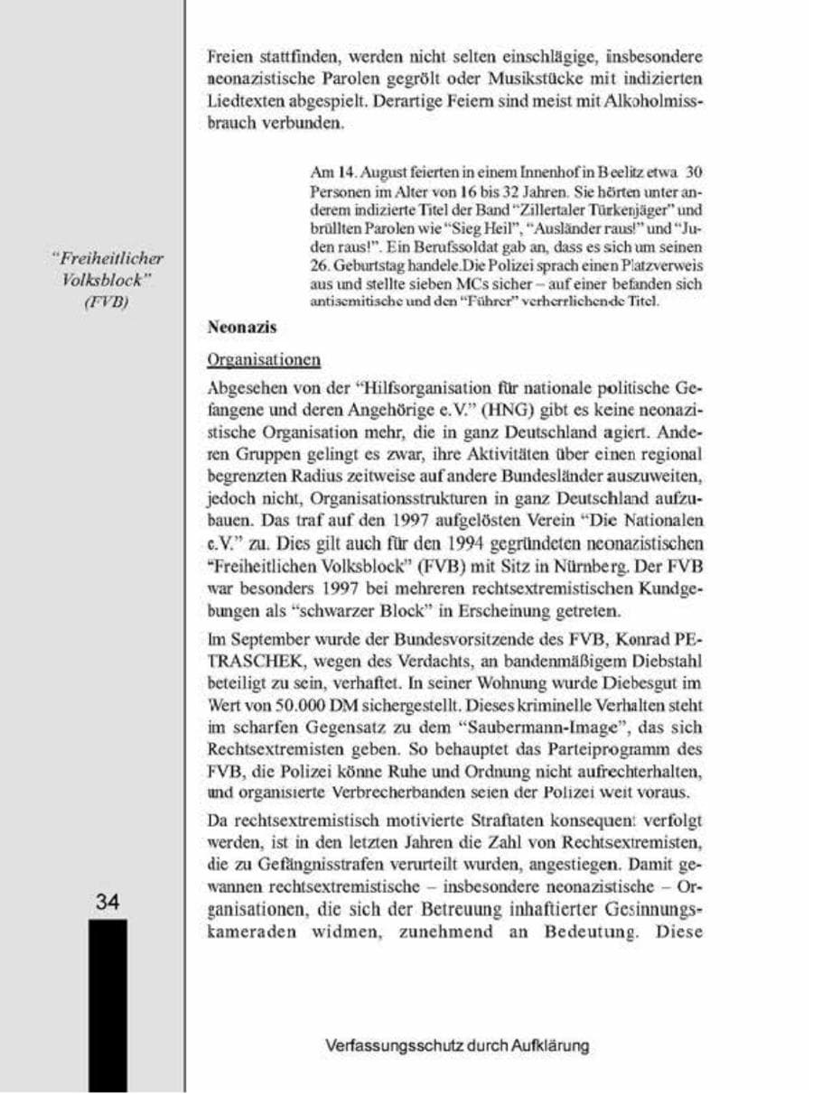 Seite 34 des Verfassungsschutzbericht 1998 Brandenburg