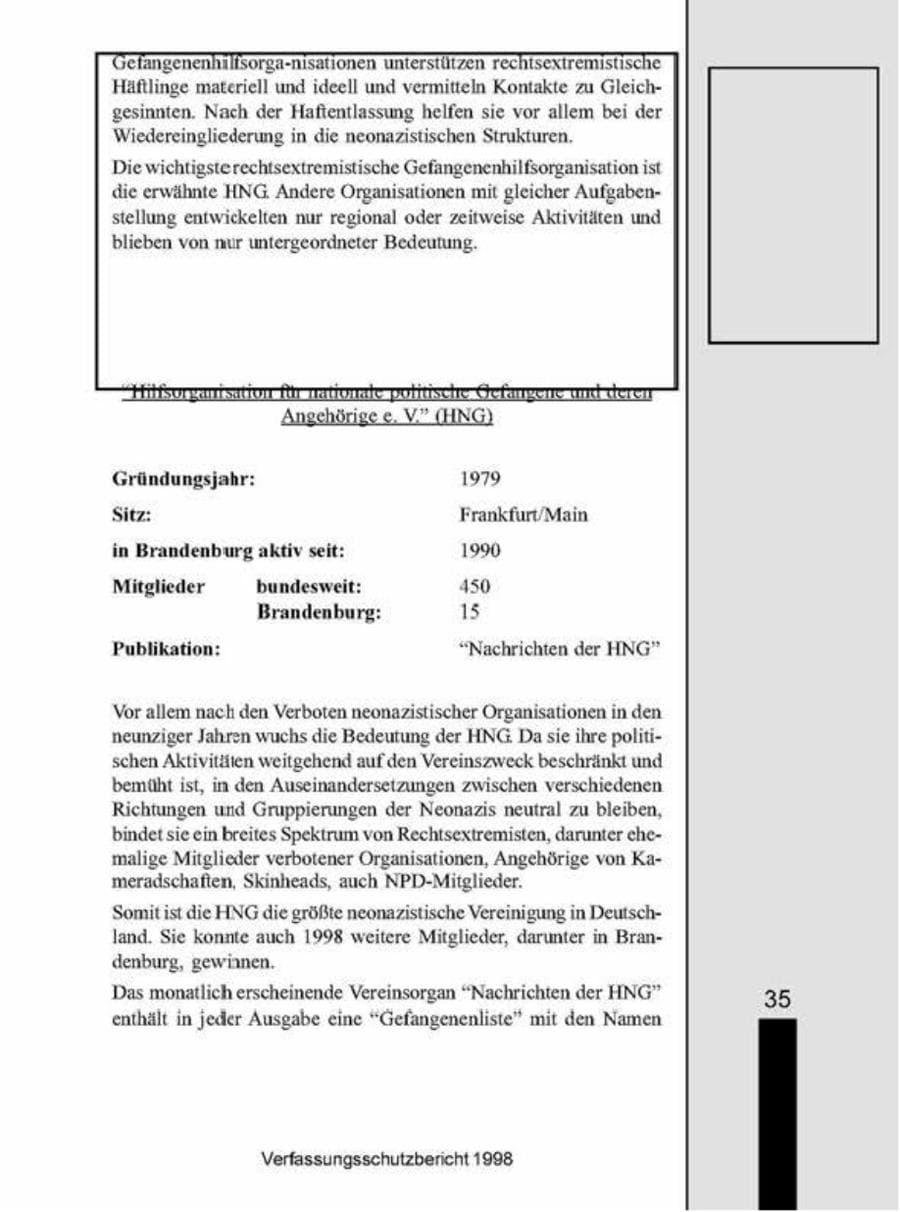 Seite 35 des Verfassungsschutzbericht 1998 Brandenburg