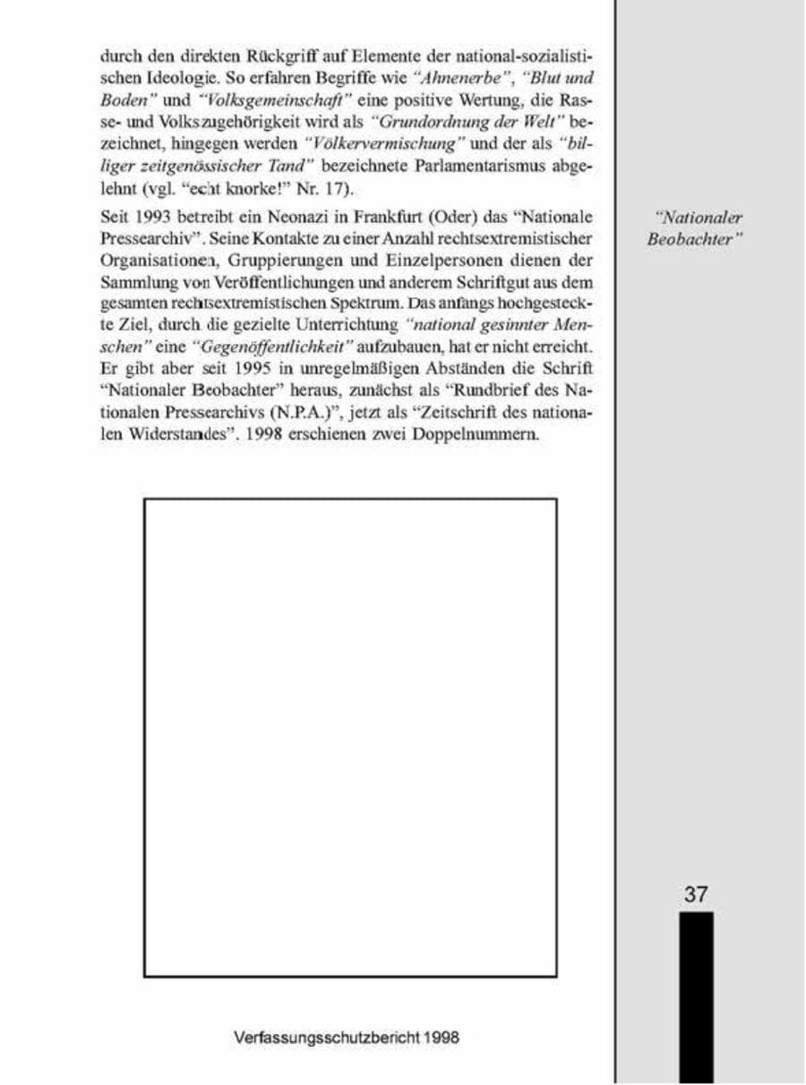 Seite 37 des Verfassungsschutzbericht 1998 Brandenburg