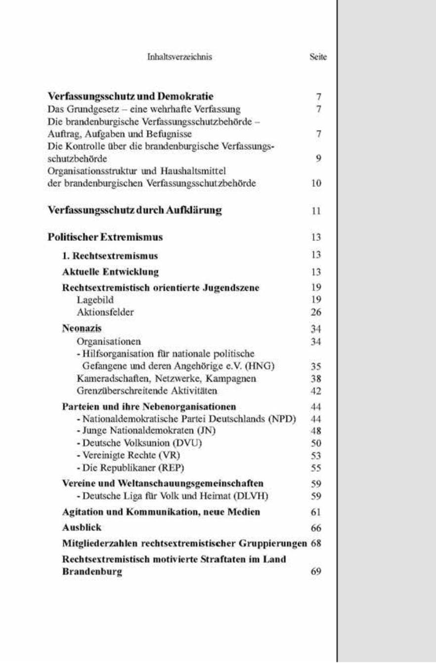 Seite 5 des Verfassungsschutzbericht 1998 Brandenburg