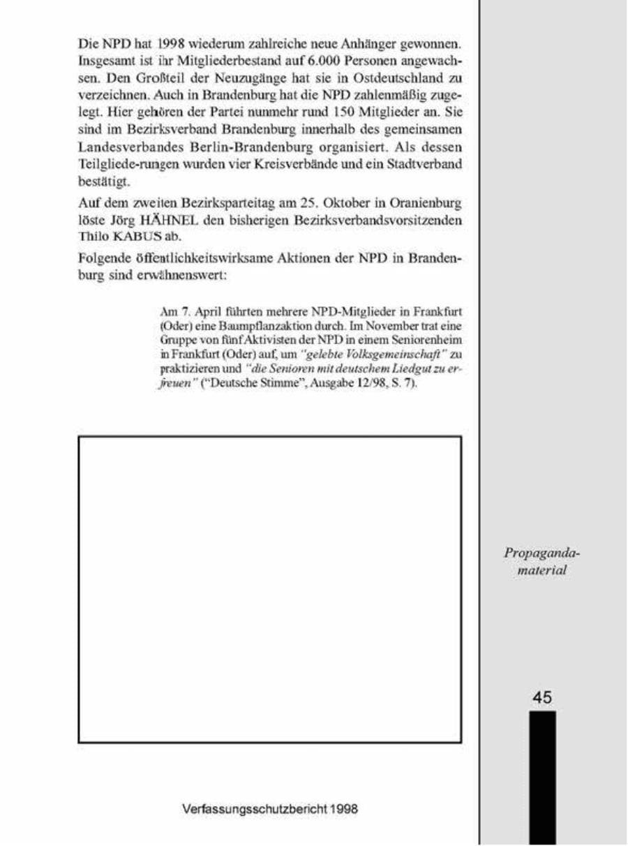 Seite 45 des Verfassungsschutzbericht 1998 Brandenburg