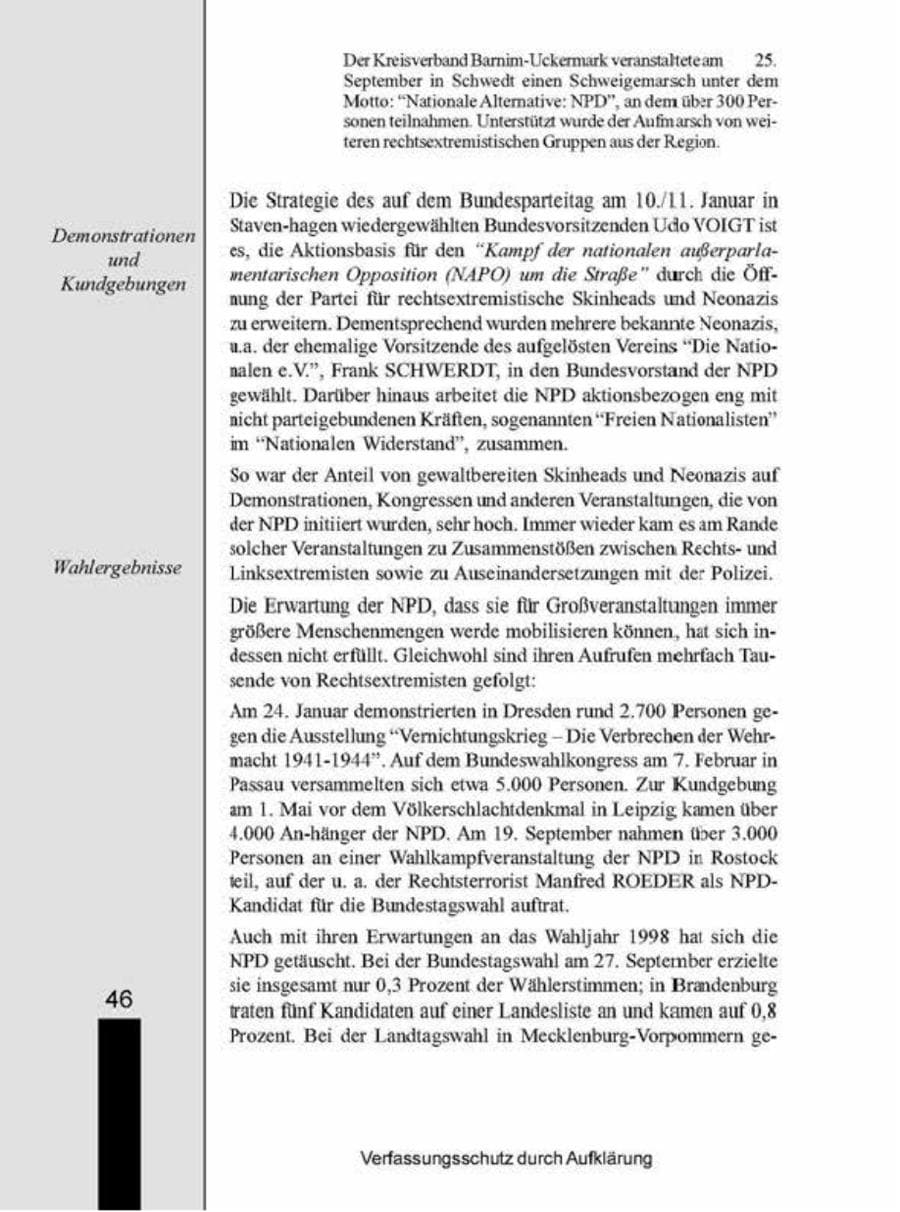 Seite 46 des Verfassungsschutzbericht 1998 Brandenburg