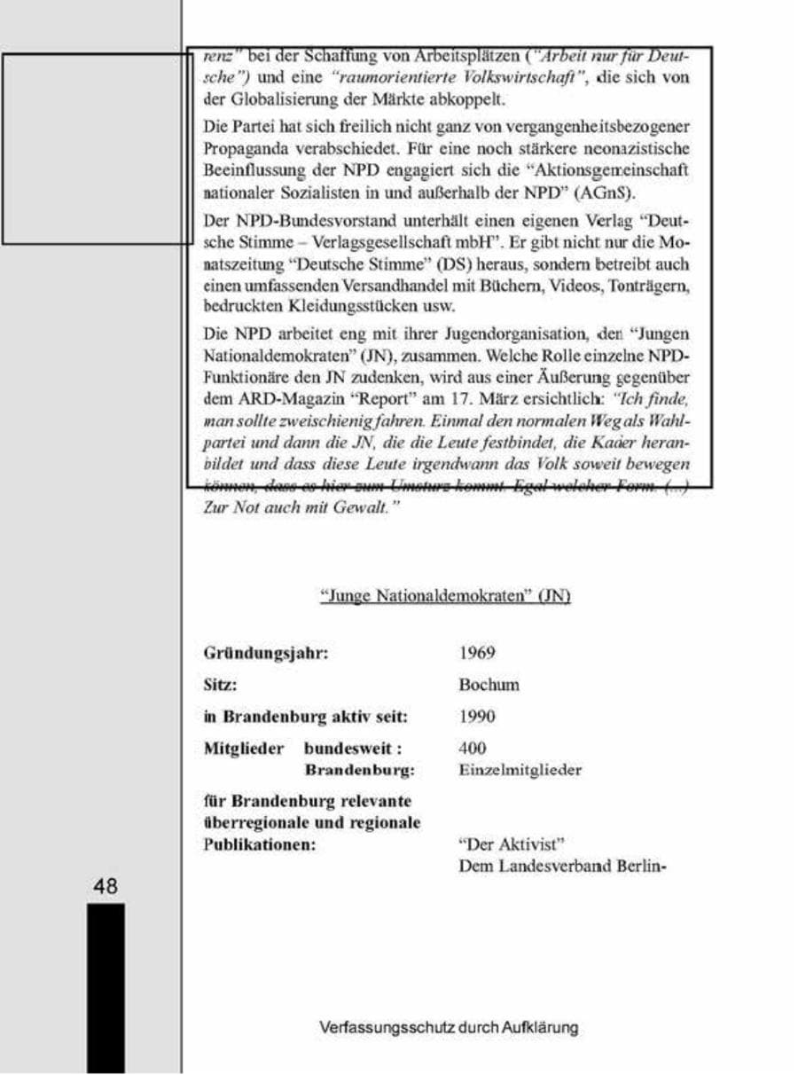 Seite 48 des Verfassungsschutzbericht 1998 Brandenburg