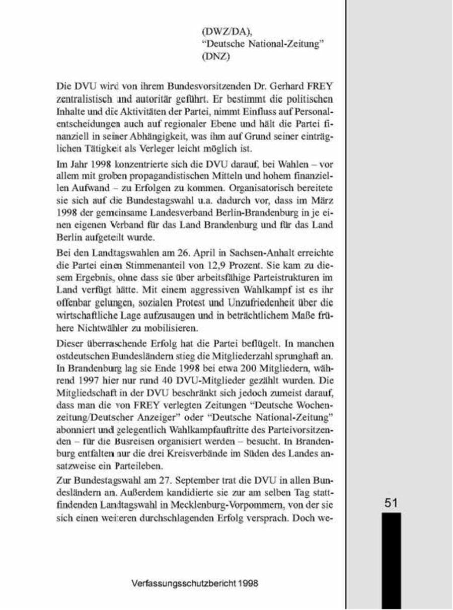 Seite 51 des Verfassungsschutzbericht 1998 Brandenburg