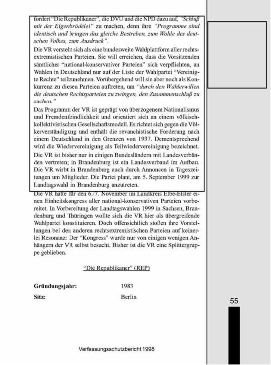 Seite 55 des Verfassungsschutzbericht 1998 Brandenburg