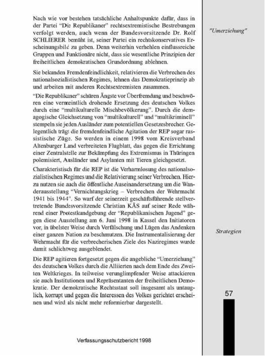 Seite 57 des Verfassungsschutzbericht 1998 Brandenburg