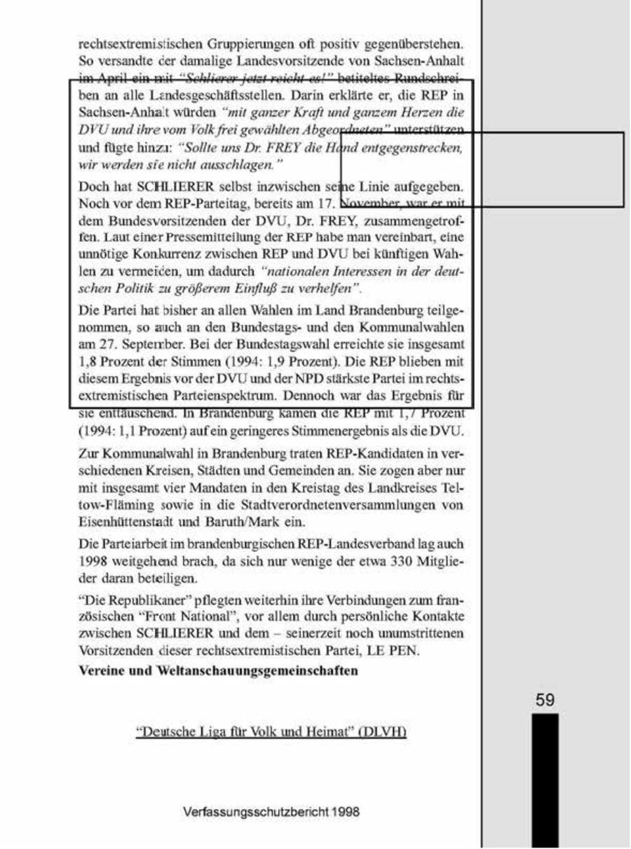 Seite 59 des Verfassungsschutzbericht 1998 Brandenburg