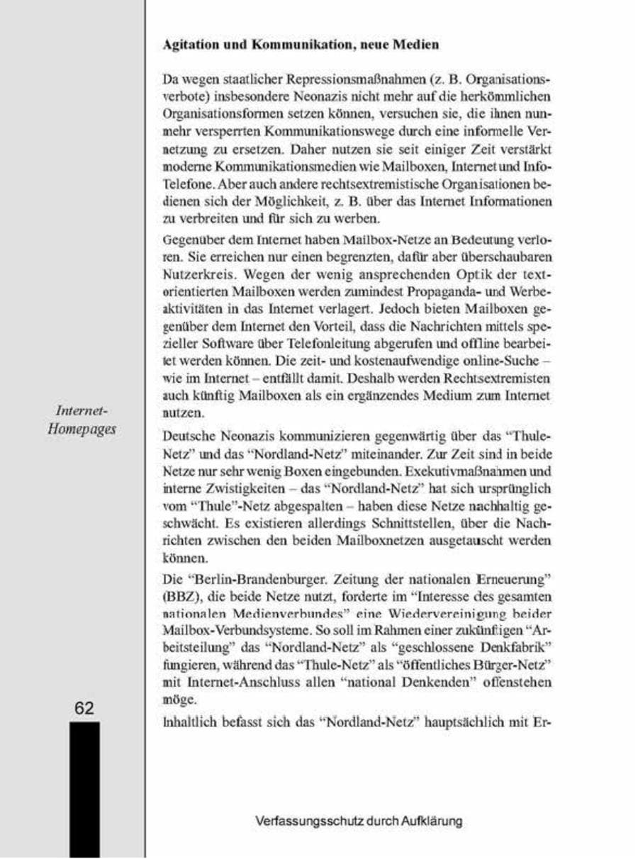 Seite 62 des Verfassungsschutzbericht 1998 Brandenburg