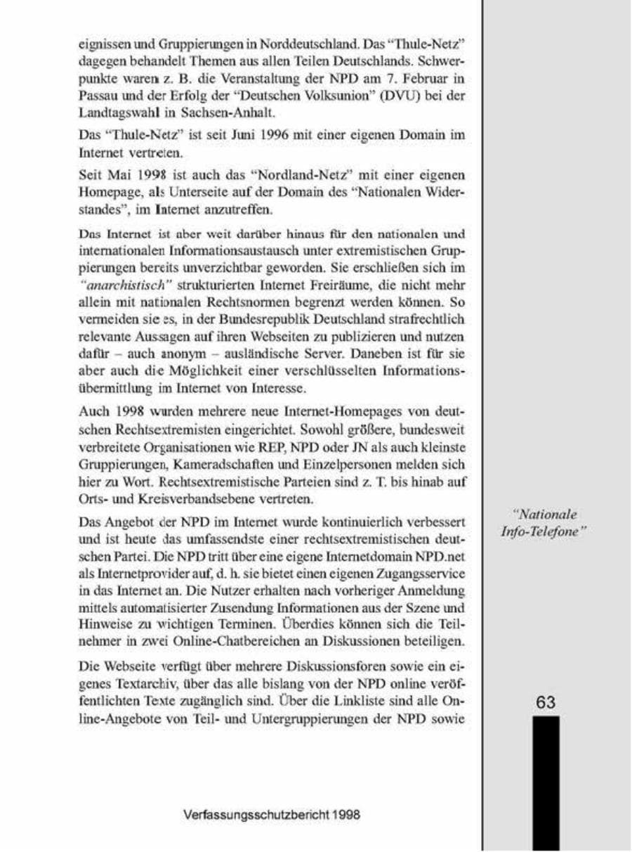 Seite 63 des Verfassungsschutzbericht 1998 Brandenburg