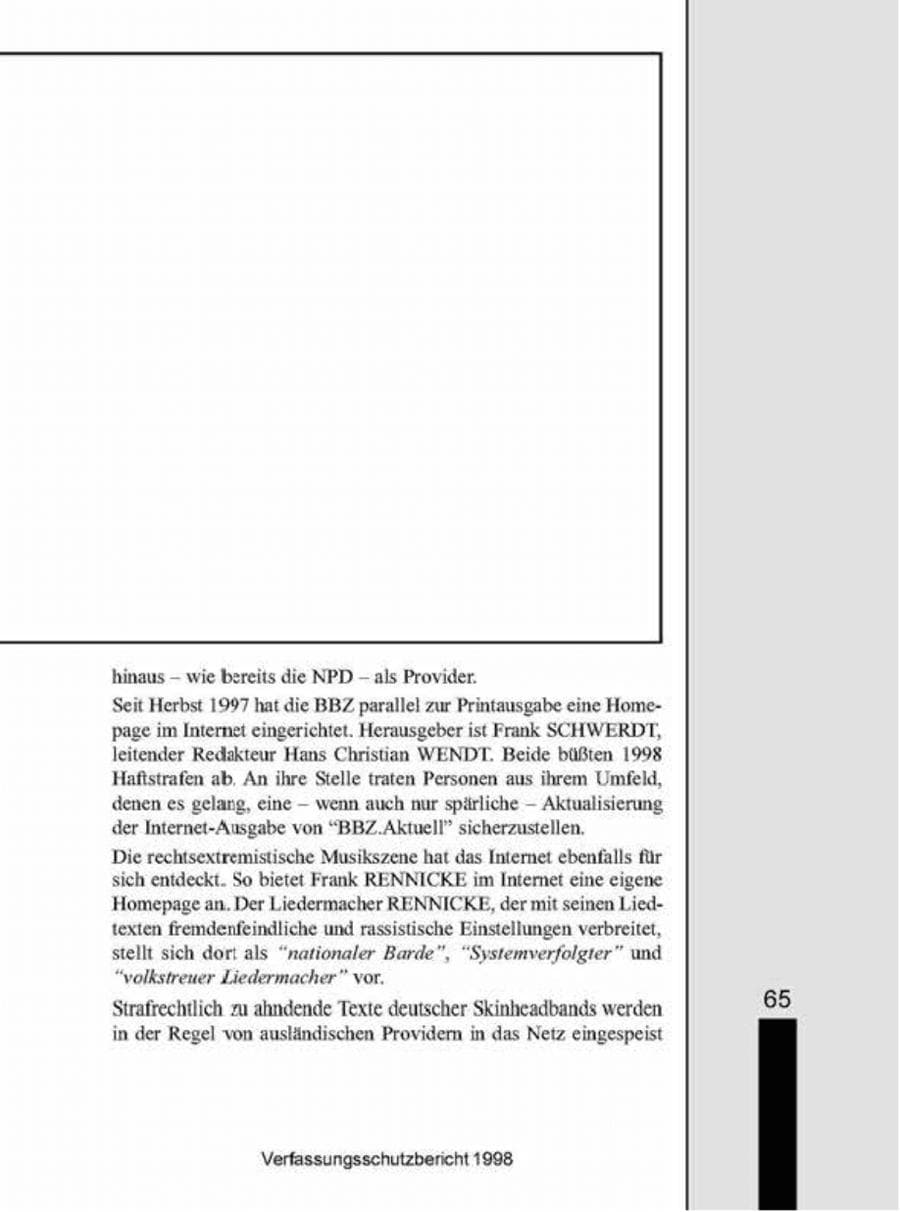 Seite 65 des Verfassungsschutzbericht 1998 Brandenburg