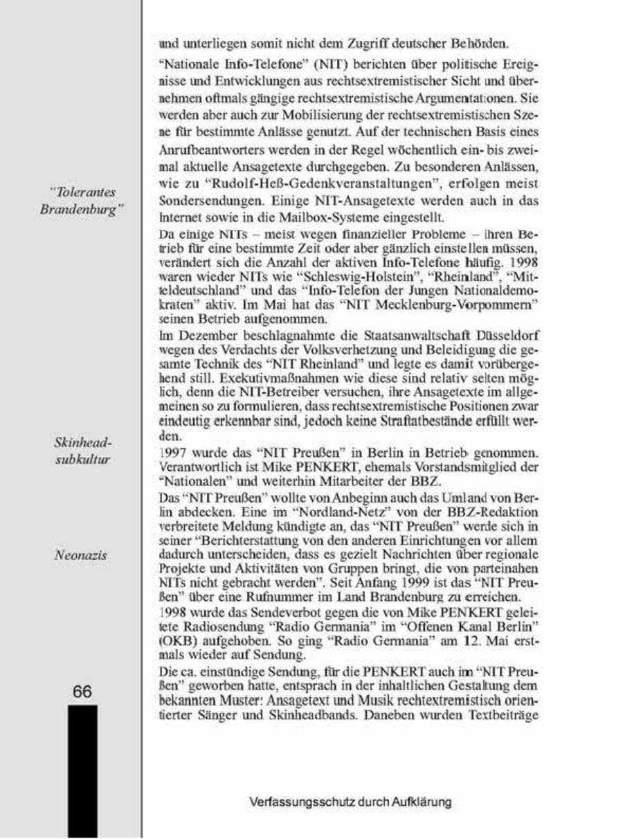 Seite 66 des Verfassungsschutzbericht 1998 Brandenburg
