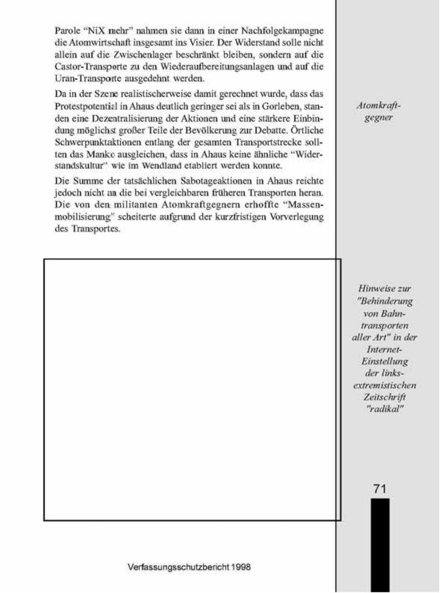 Seite 71 des Verfassungsschutzbericht 1998 Brandenburg