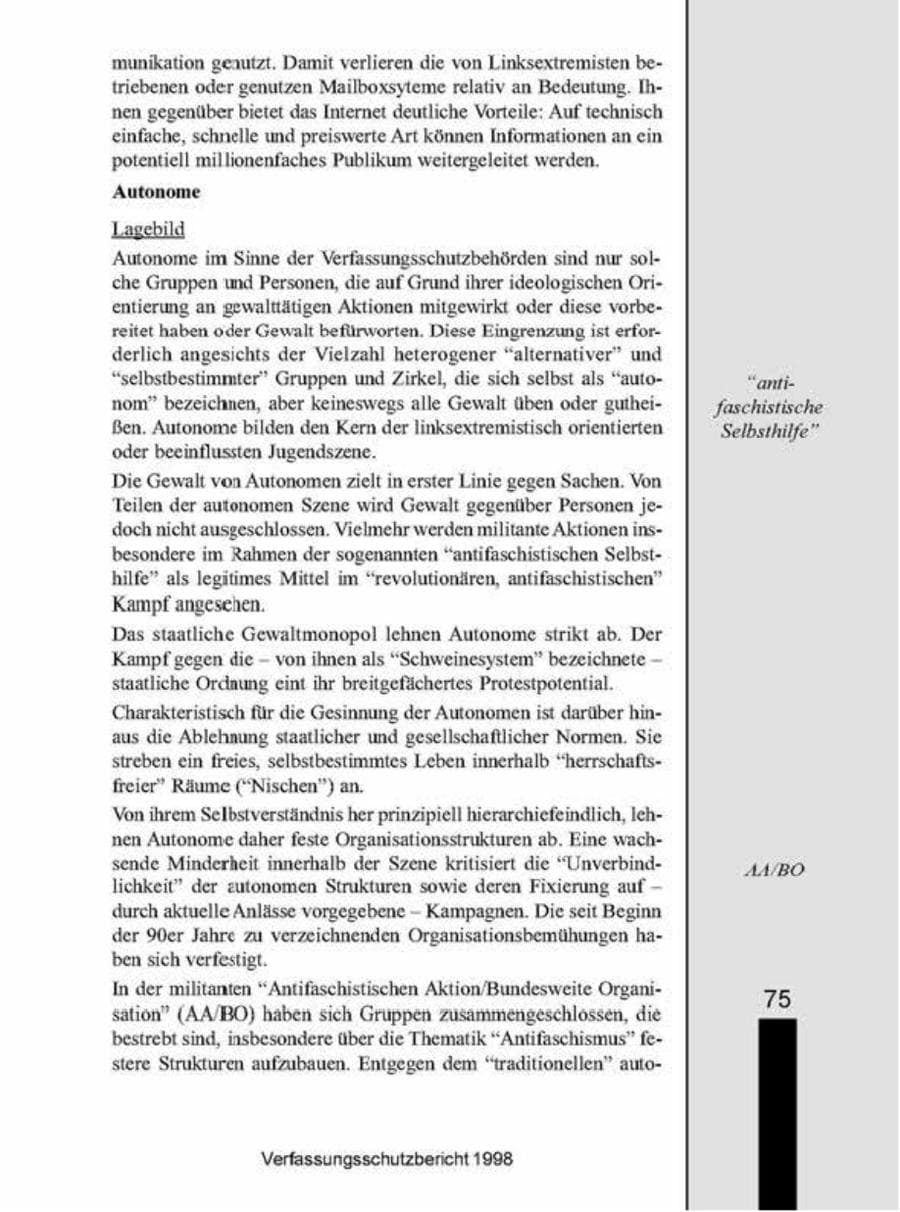 Seite 75 des Verfassungsschutzbericht 1998 Brandenburg