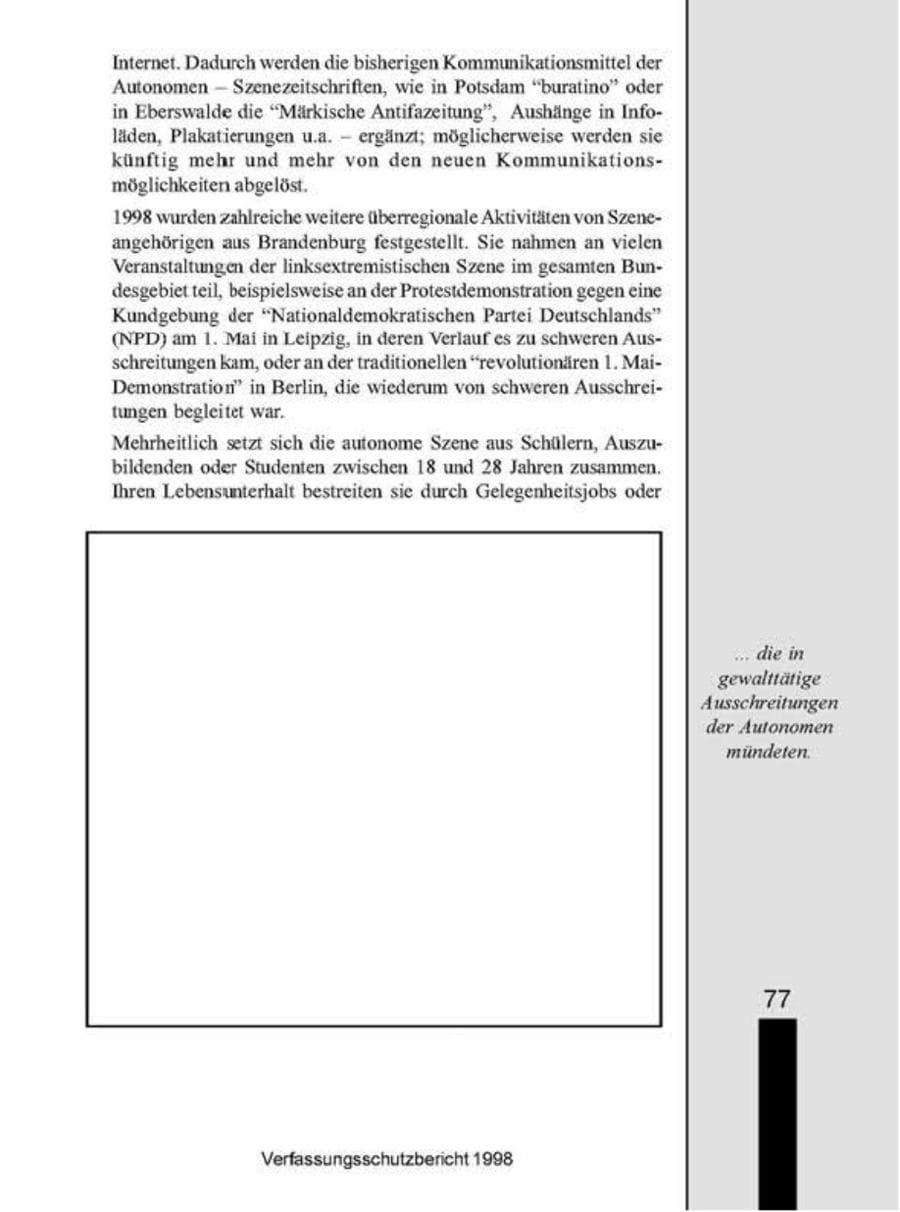 Seite 77 des Verfassungsschutzbericht 1998 Brandenburg