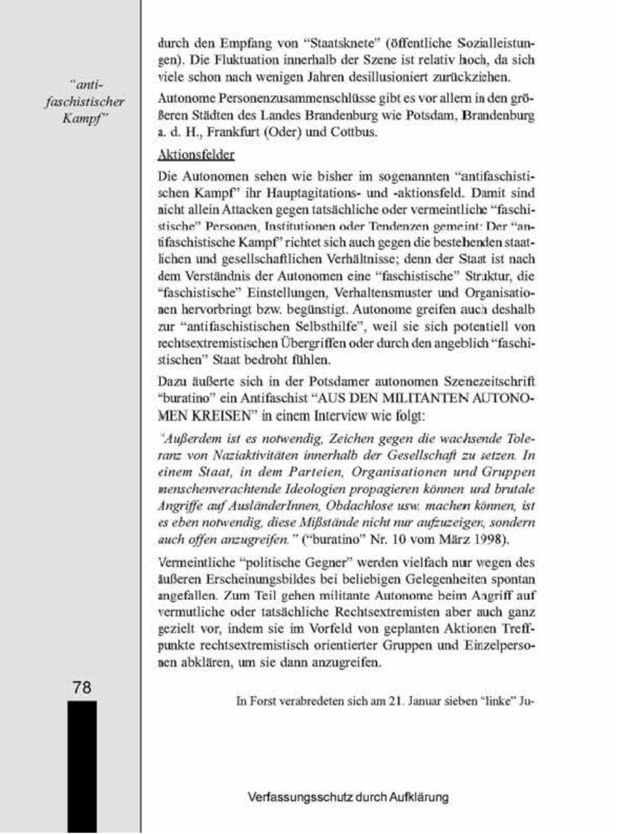 Seite 78 des Verfassungsschutzbericht 1998 Brandenburg