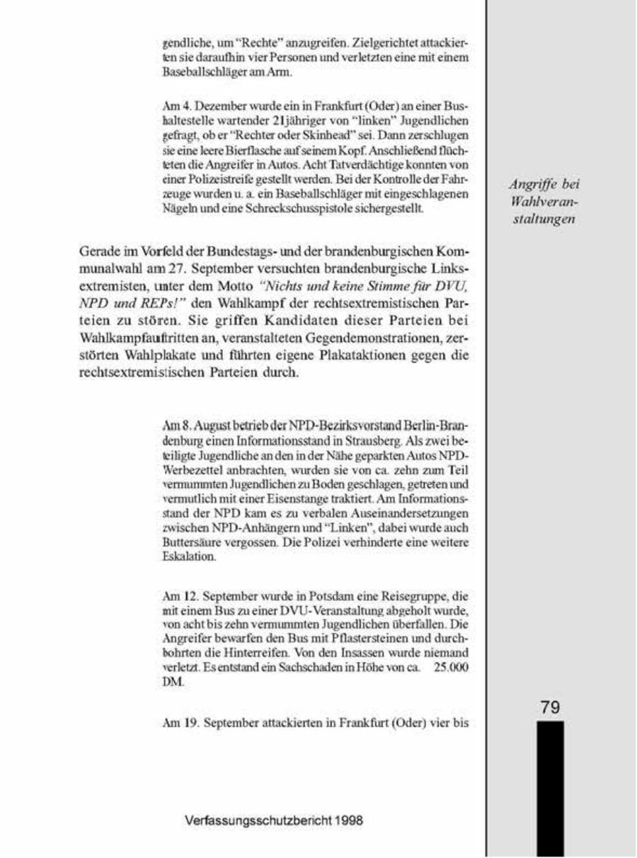 Seite 79 des Verfassungsschutzbericht 1998 Brandenburg