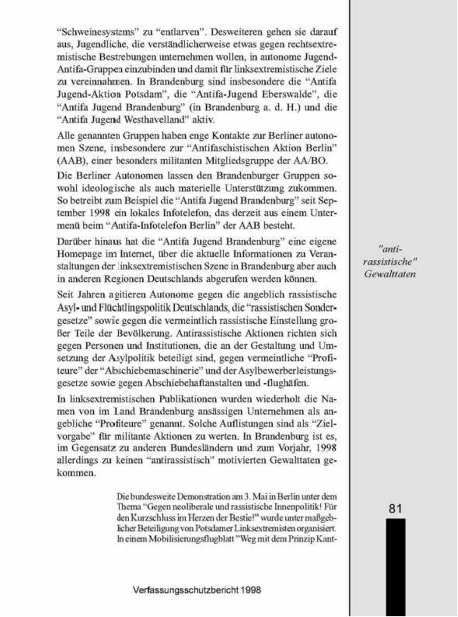 Seite 81 des Verfassungsschutzbericht 1998 Brandenburg