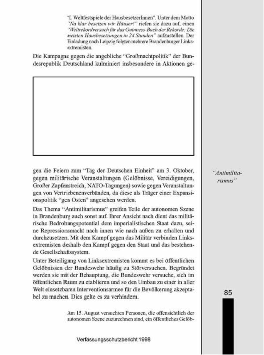 Seite 85 des Verfassungsschutzbericht 1998 Brandenburg