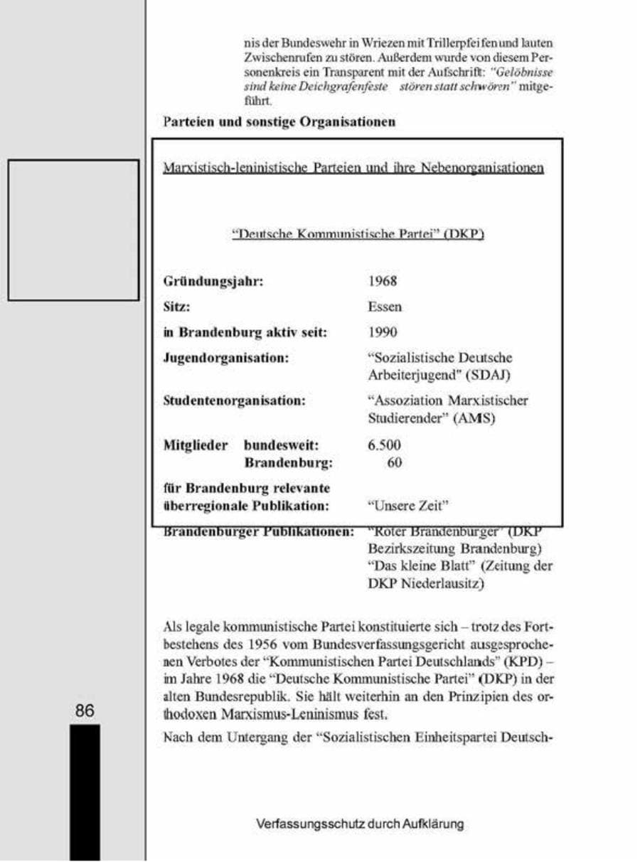 Seite 86 des Verfassungsschutzbericht 1998 Brandenburg