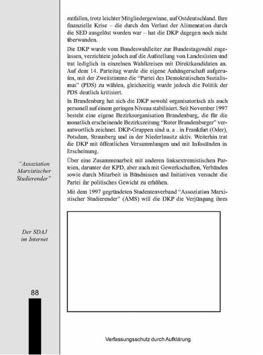 Seite 88 des Verfassungsschutzbericht 1998 Brandenburg
