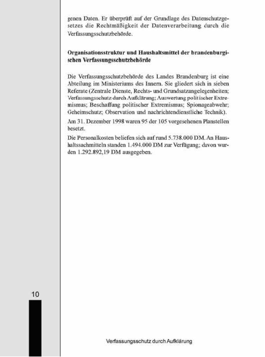 Seite 10 des Verfassungsschutzbericht 1998 Brandenburg