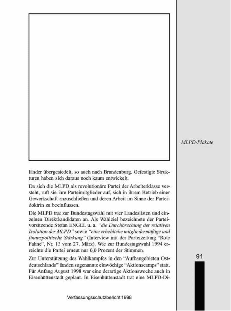 Seite 91 des Verfassungsschutzbericht 1998 Brandenburg