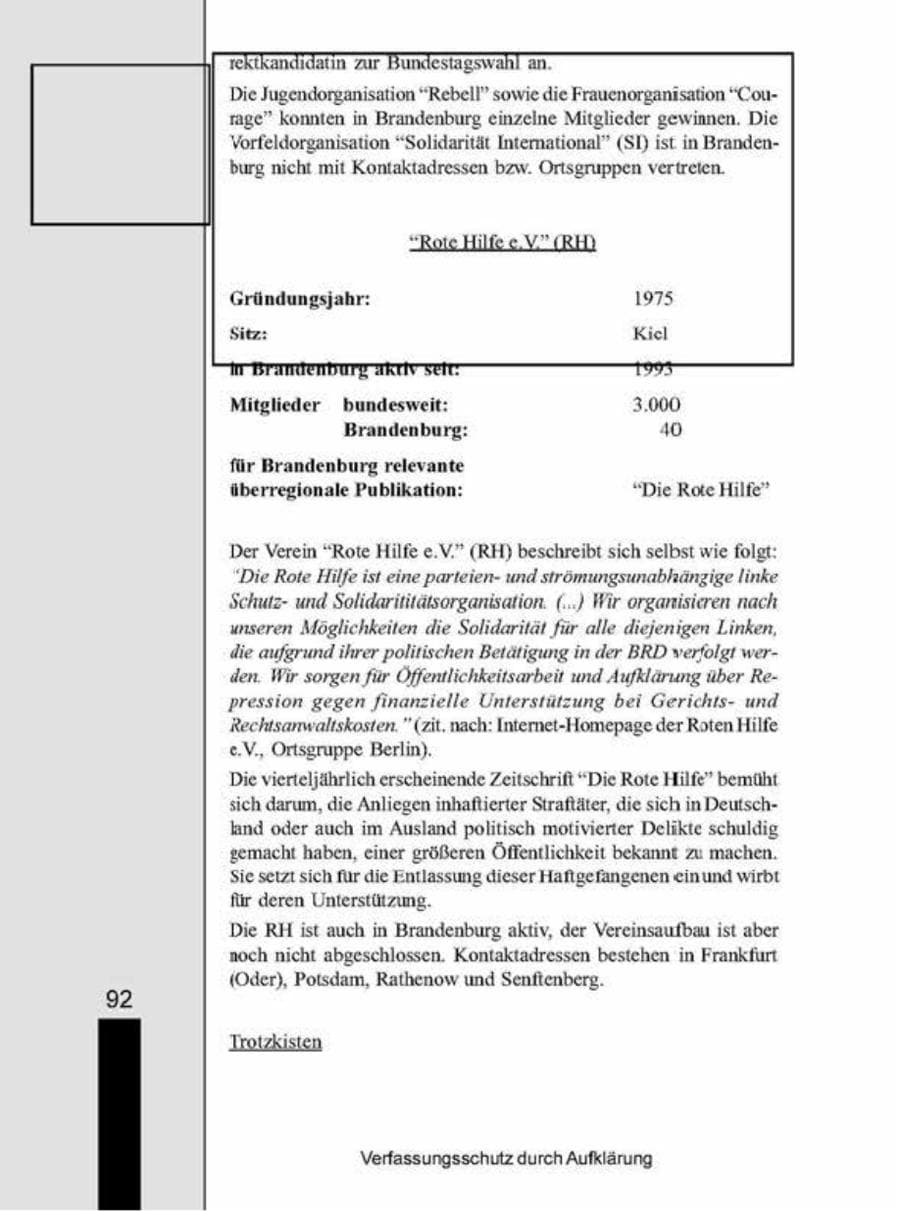 Seite 92 des Verfassungsschutzbericht 1998 Brandenburg