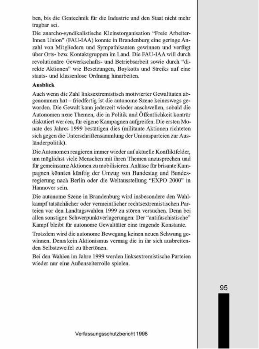 Seite 95 des Verfassungsschutzbericht 1998 Brandenburg