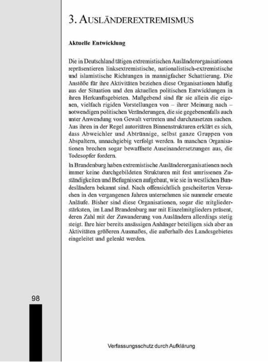 Seite 98 des Verfassungsschutzbericht 1998 Brandenburg