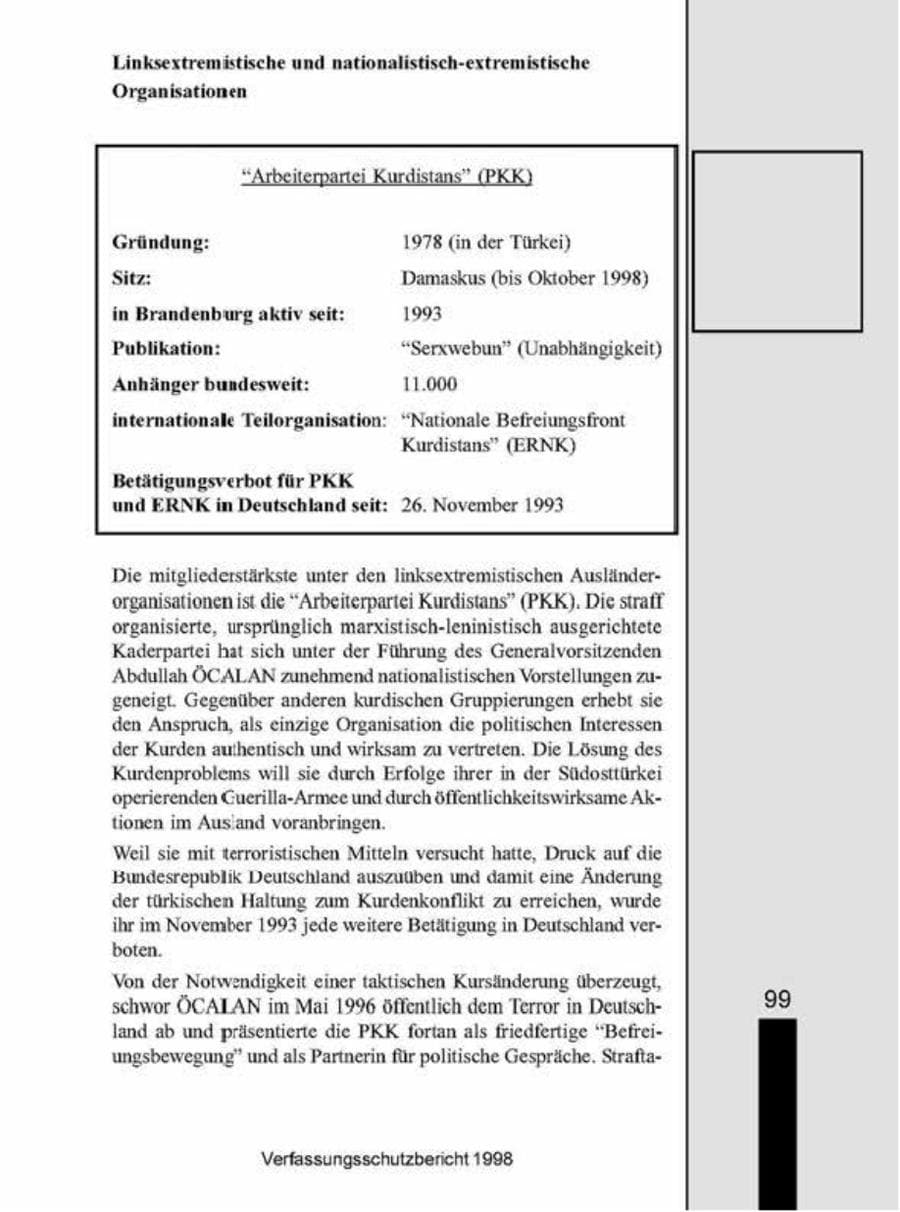 Seite 99 des Verfassungsschutzbericht 1998 Brandenburg