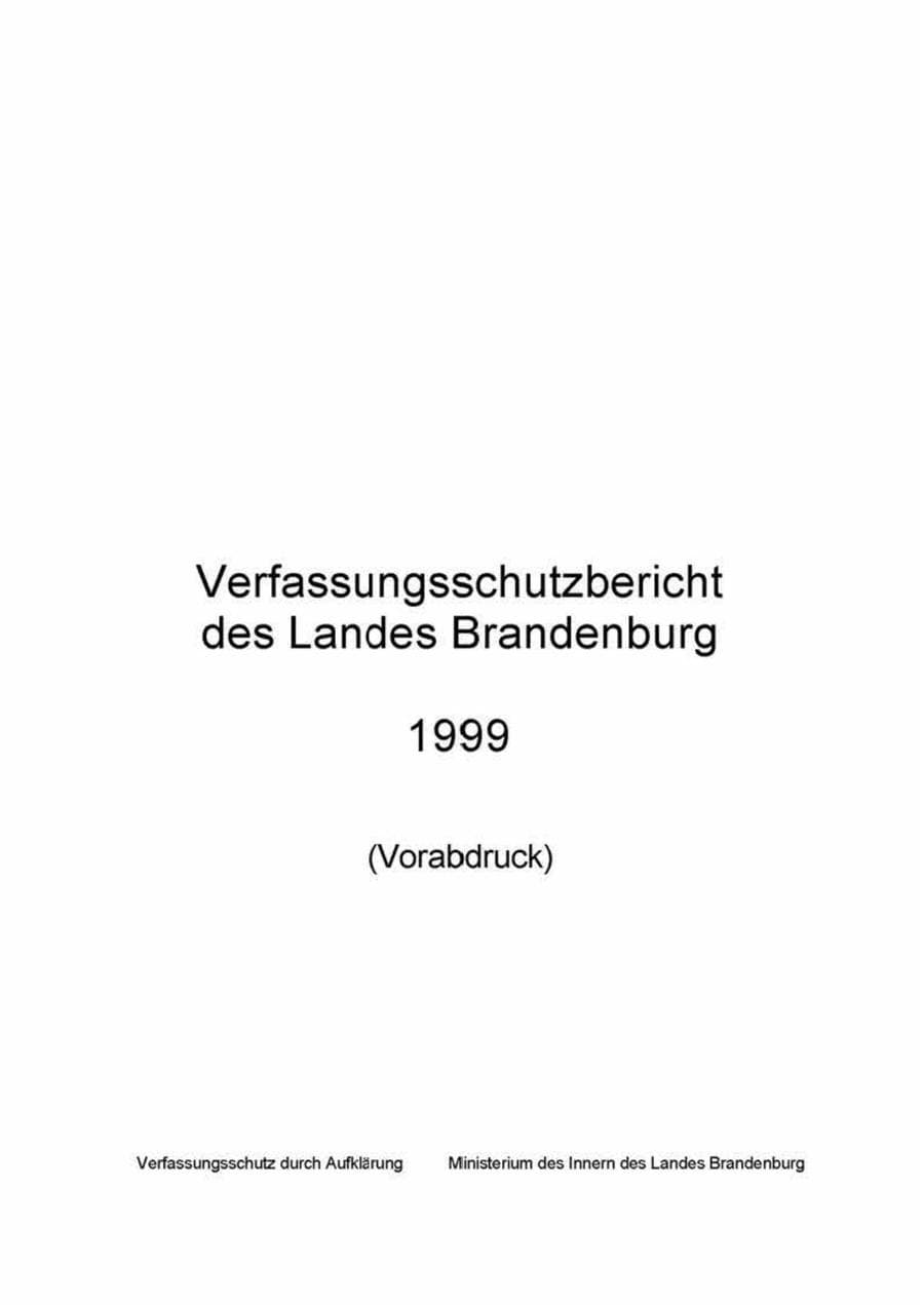 Seite 1 des Verfassungsschutzbericht 1999 Brandenburg